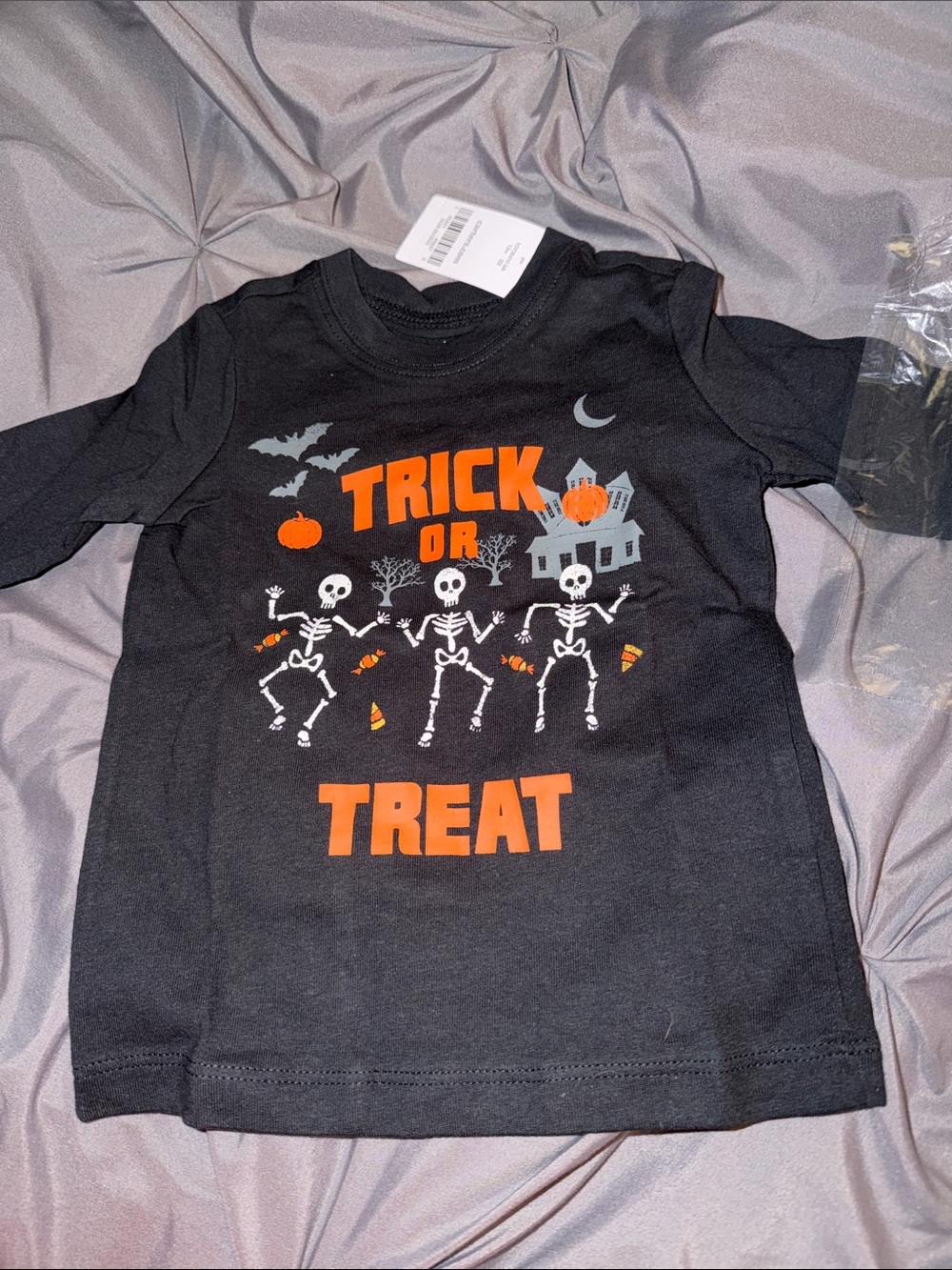 Carter's Black Trick or Treat Skeleton Tee with Orange Accents